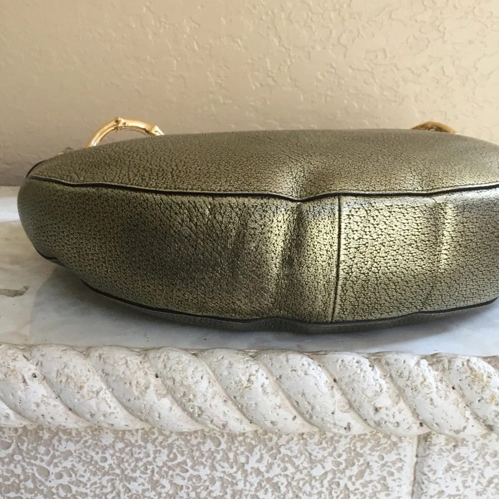 Metallic Olive Green Hobo Bag with Bamboo-Style Accents